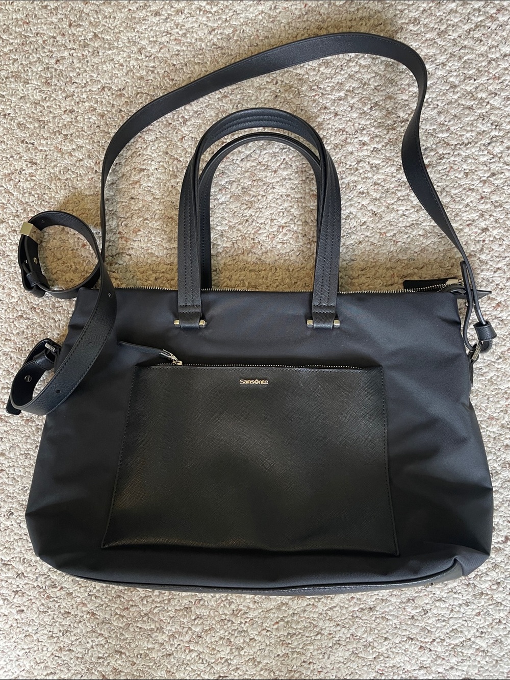 Samsonite Black Nylon Tote with Front Zip Pocket and Adjustable Strap